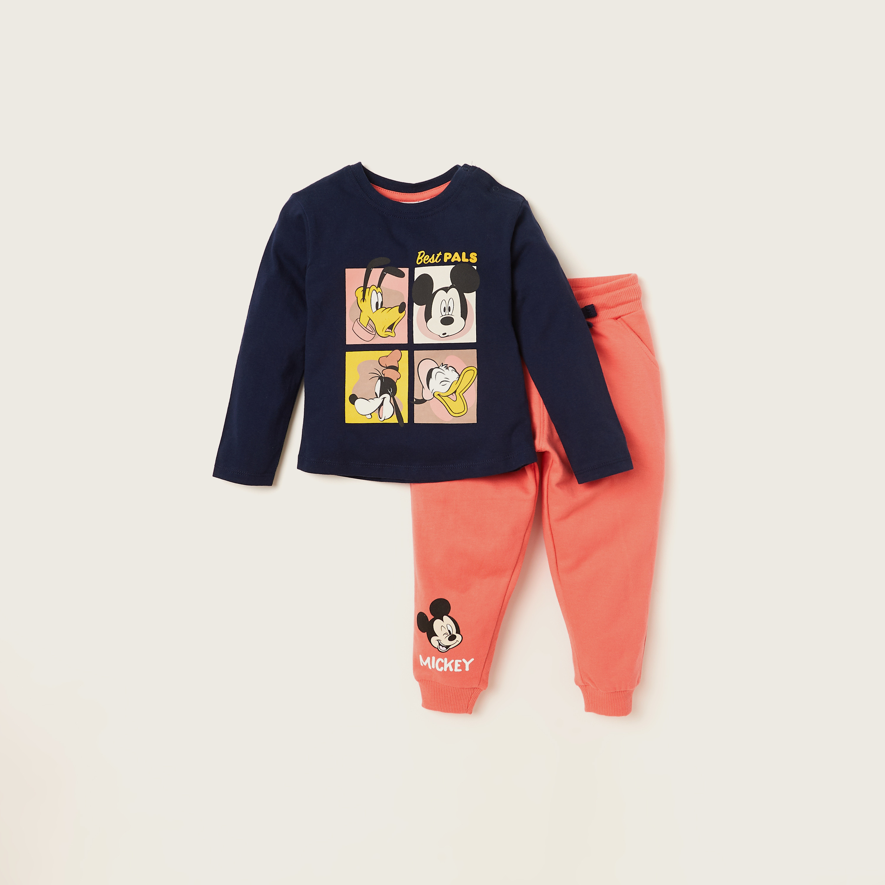 Disney Mickey Mouse and Friends Print T-shirt and Jog Pants Set-baby-boys-clothing-setsandcoords-image-1