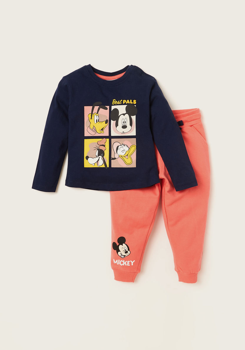 Disney Mickey Mouse and Friends Print T-shirt and Jog Pants Set-Clothes Sets-image-0