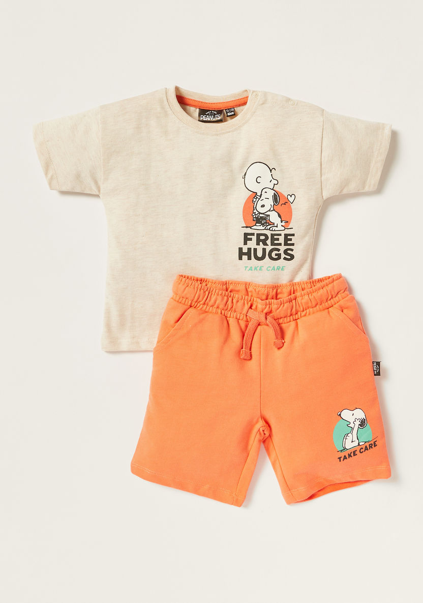 Snoopy Dog Print Crew Neck T-shirt and Shorts Set-Clothes Sets-image-0