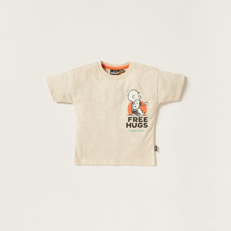 Snoopy Dog Print Crew Neck T-shirt and Shorts Set