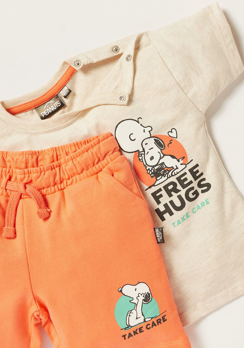 Snoopy Dog Print Crew Neck T-shirt and Shorts Set-Clothes Sets-image-3