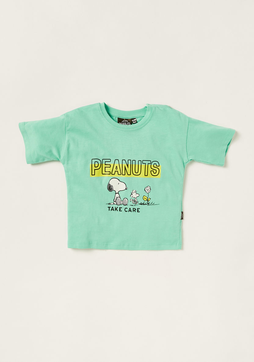 Peanuts Print Crew Neck T-shirt and Shorts Set-Clothes Sets-image-2