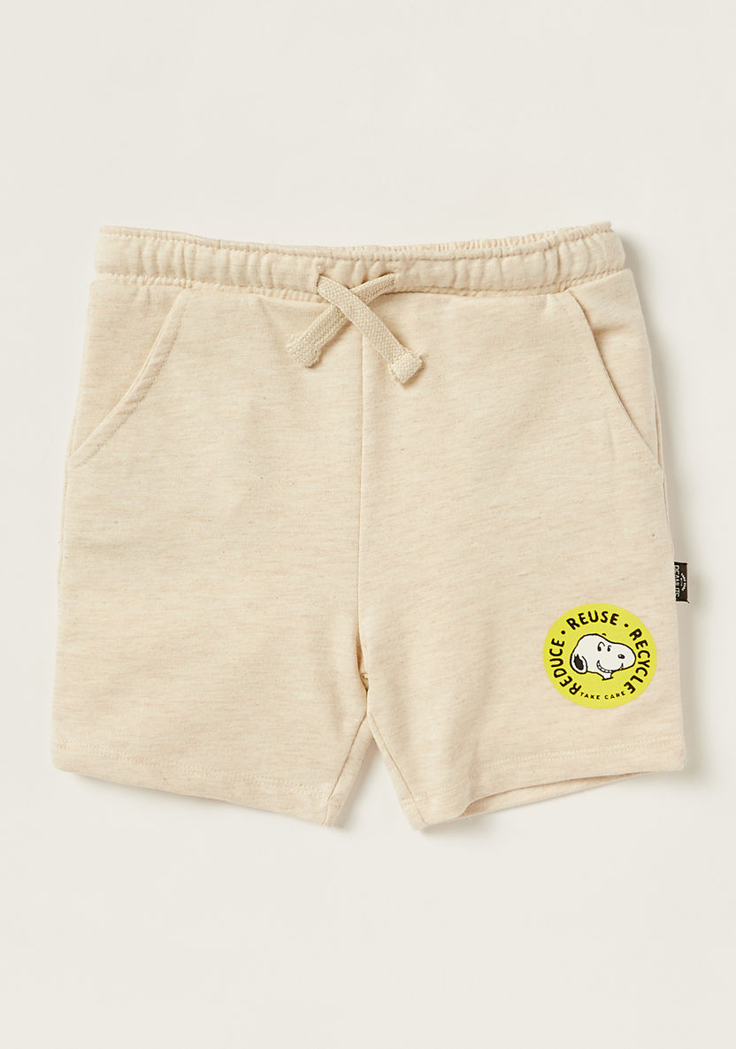 Peanuts Print Crew Neck T-shirt and Shorts Set-Clothes Sets-image-3