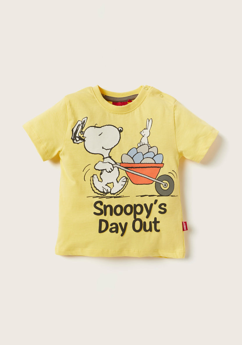 Snoopy Print Crew Neck T-shirt and Shorts Set-Clothes Sets-image-2
