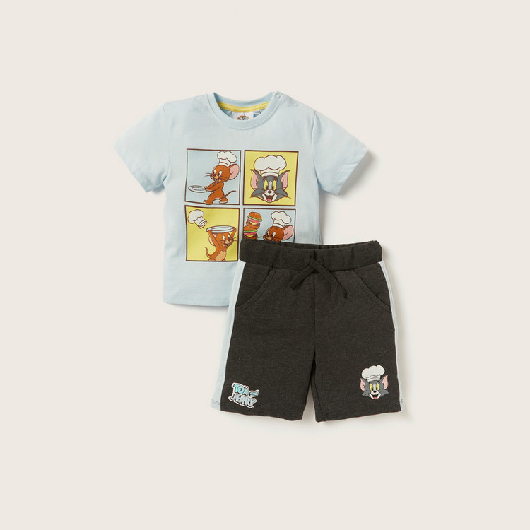 Tom and Jerry Print Crew Neck T-shirt and Shorts Set
