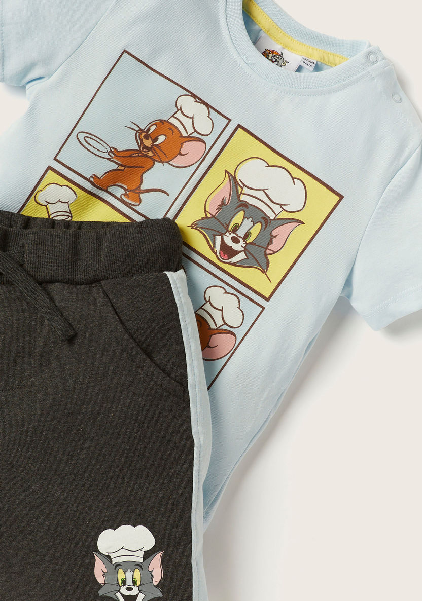 Tom and Jerry Print Crew Neck T-shirt and Shorts Set-Clothes Sets-image-1