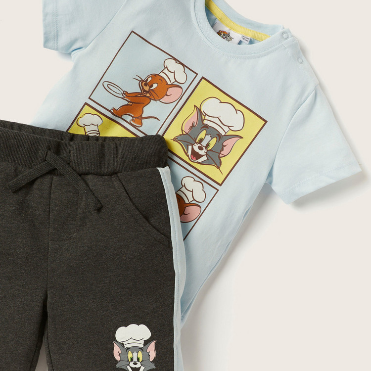 Tom and Jerry Print Crew Neck T-shirt and Shorts Set