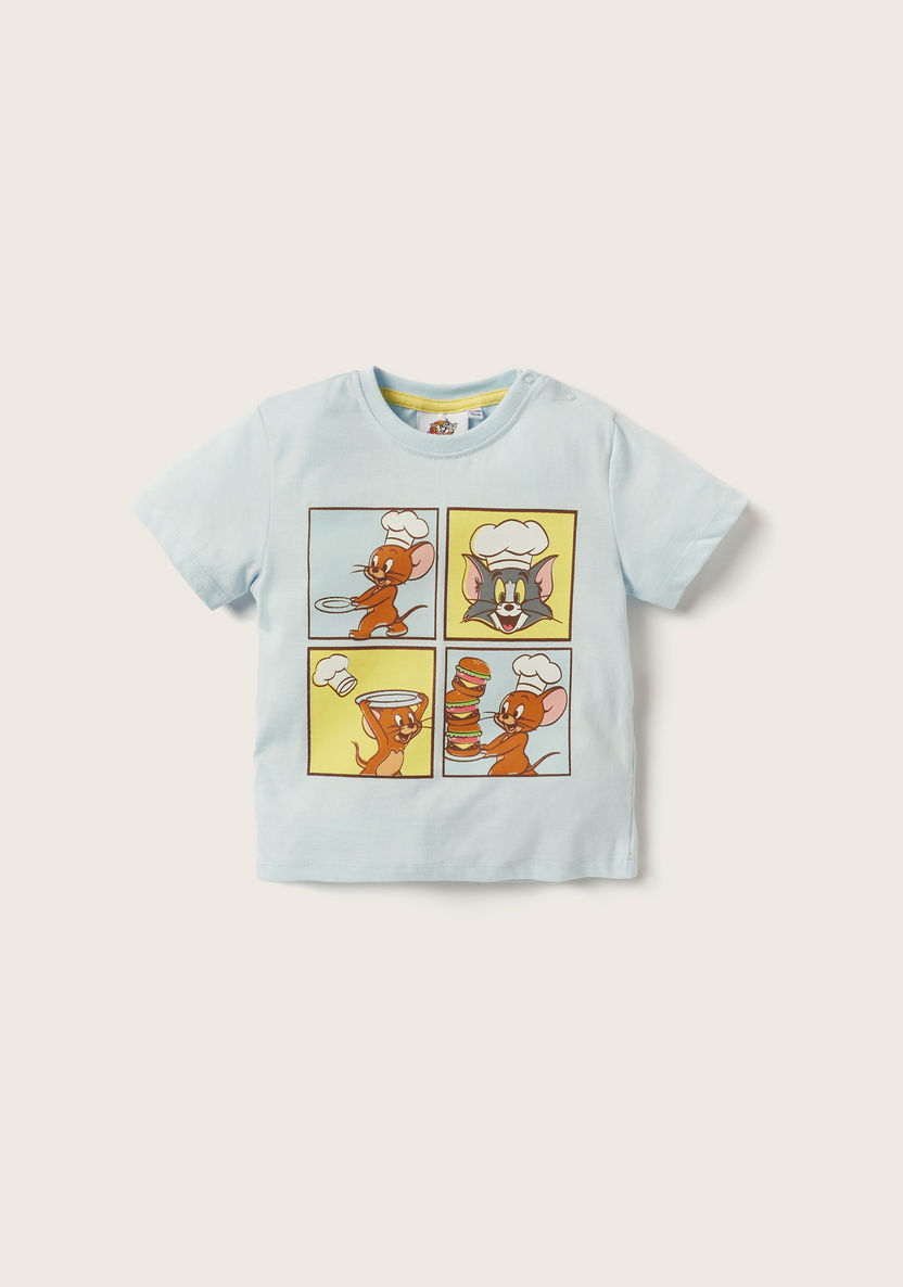 Tom and Jerry Print Crew Neck T-shirt and Shorts Set-Clothes Sets-image-2