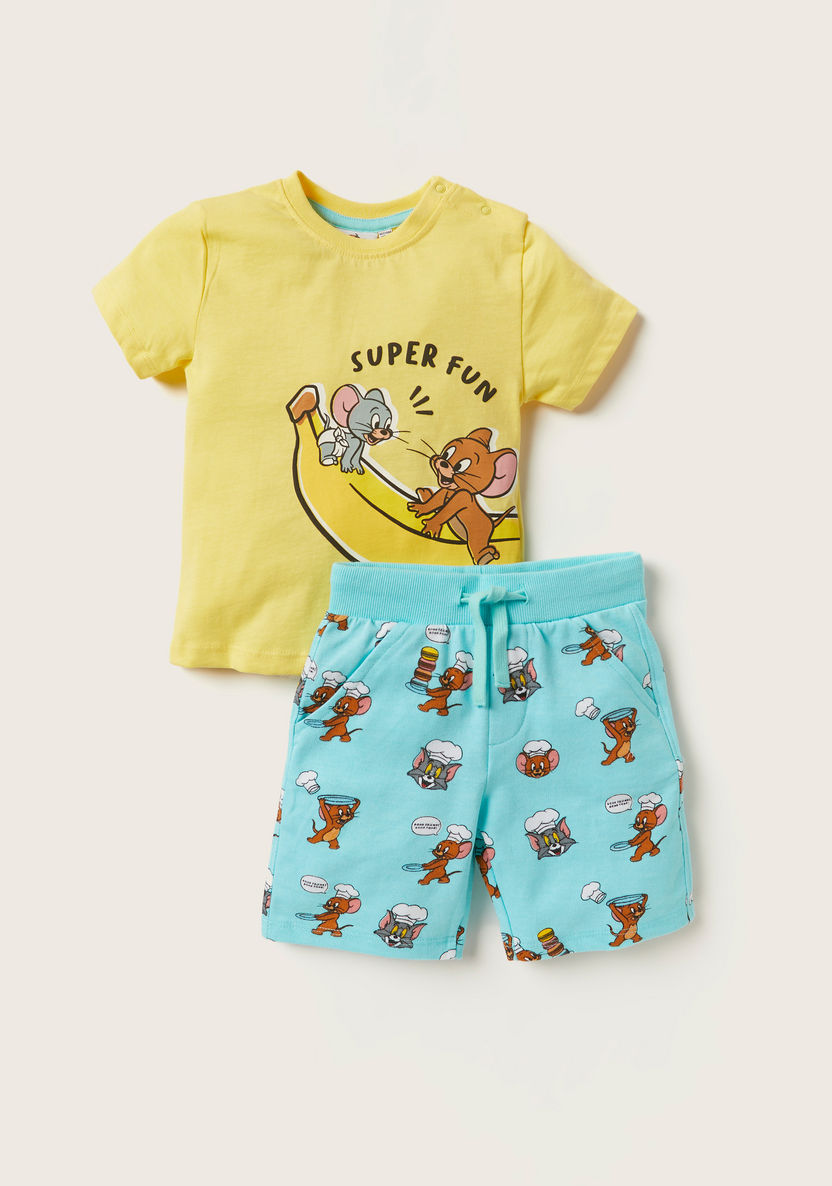 Tom and Jerry Print Crew Neck T-shirt and Shorts Set-Clothes Sets-image-0