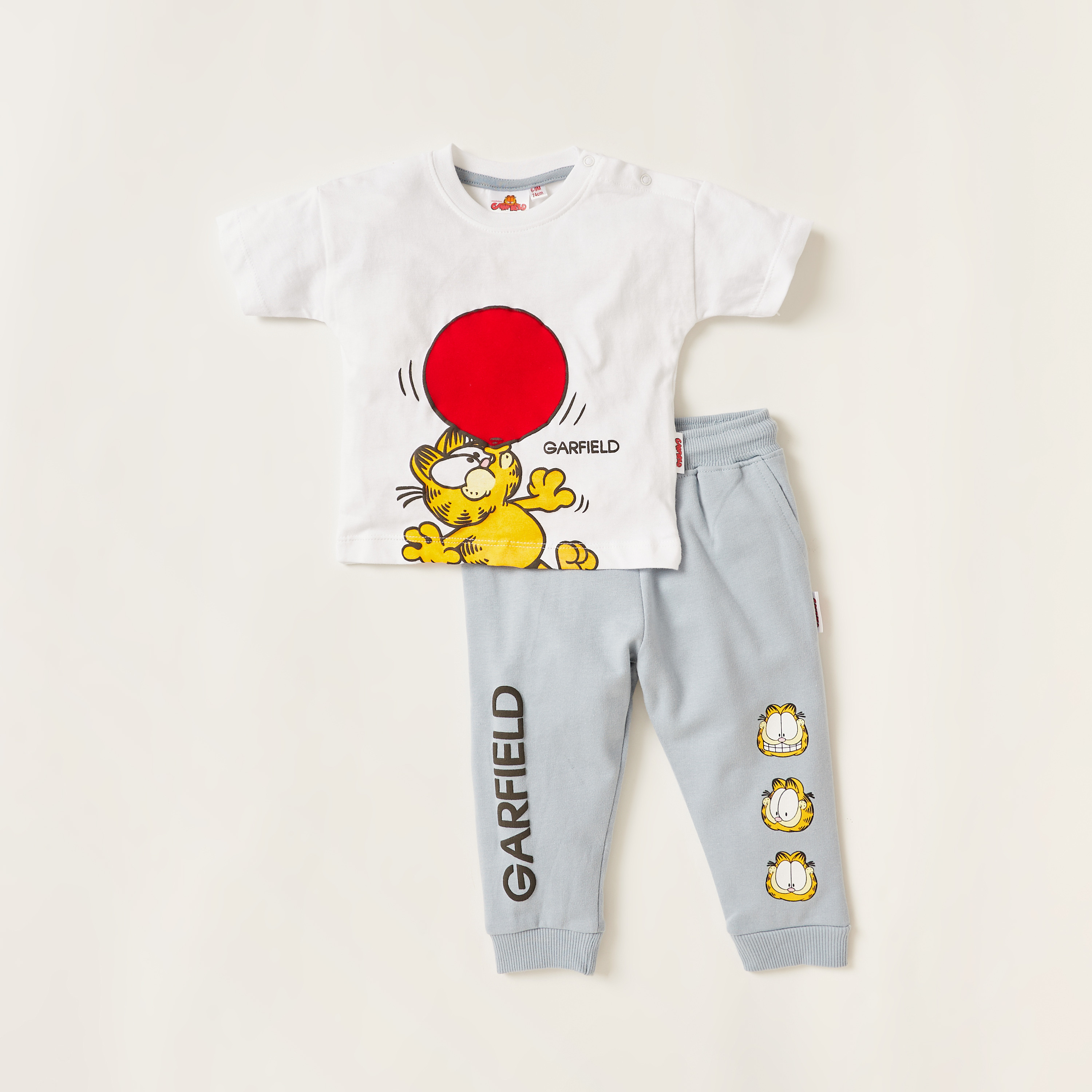Garfield Print Crew Neck T-shirt and Joggers Set-baby-boys-clothing-setsandcoords-image-1