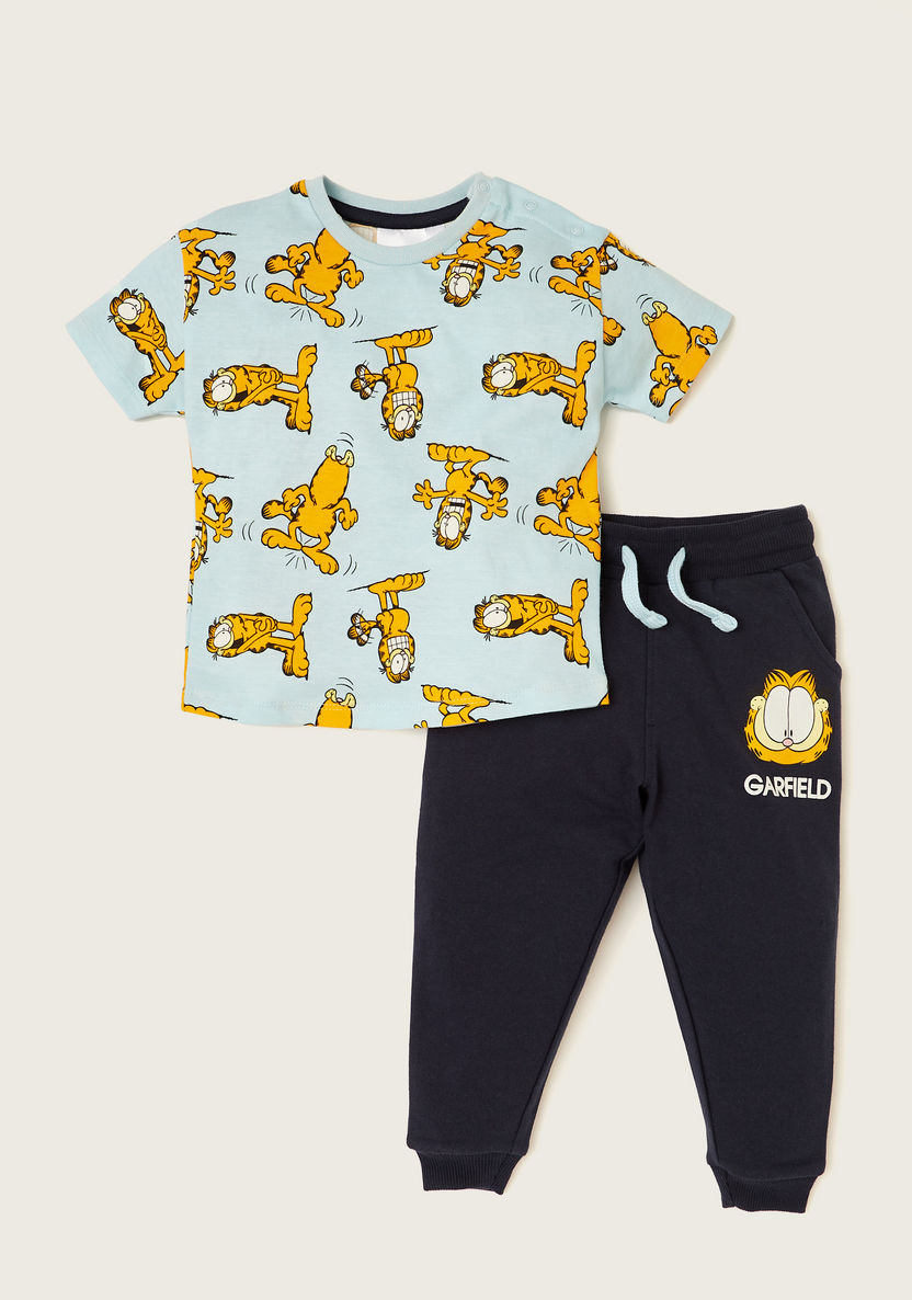 Garfield Print T-shirt and Jog Pants Set-Clothes Sets-image-0