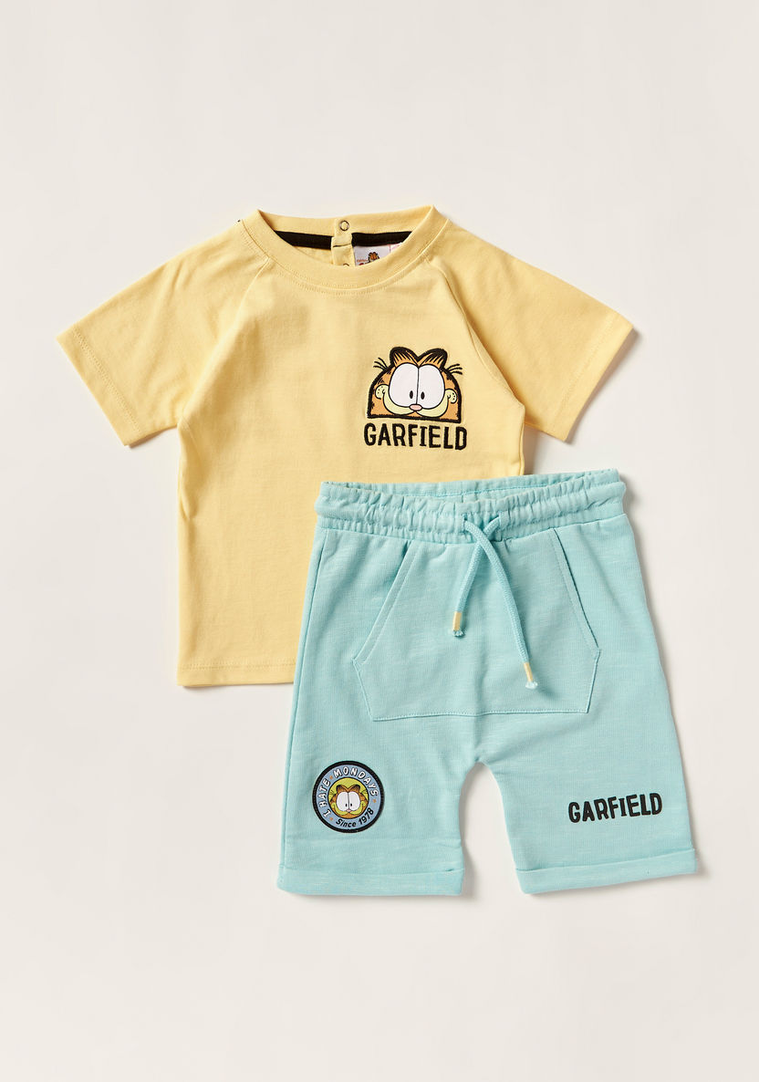 Garfield Print Round Neck T-shirt and Shorts Set-Clothes Sets-image-0
