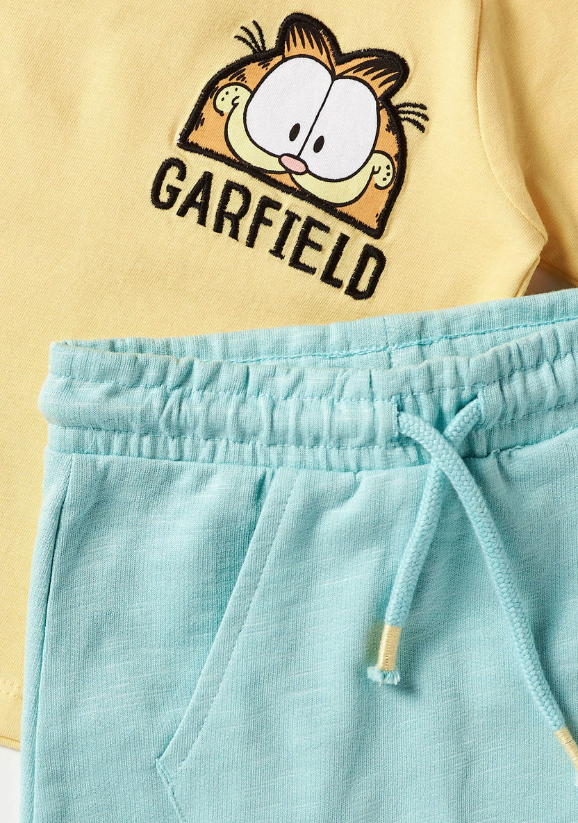 Garfield Print Round Neck T-shirt and Shorts Set-Clothes Sets-image-1