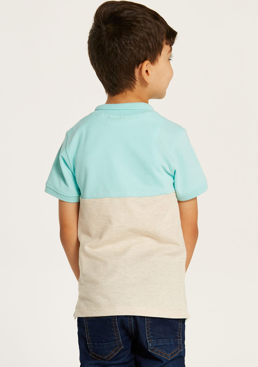 Juniors Colourblock Polo T-shirt with Short Sleeves and Button Closure-T Shirts-image-4