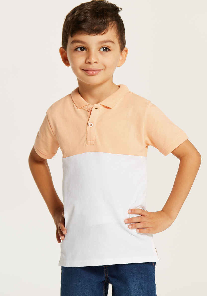 Juniors Colourblock Polo T-shirt with Short Sleeves and Button Closure-T Shirts-image-1