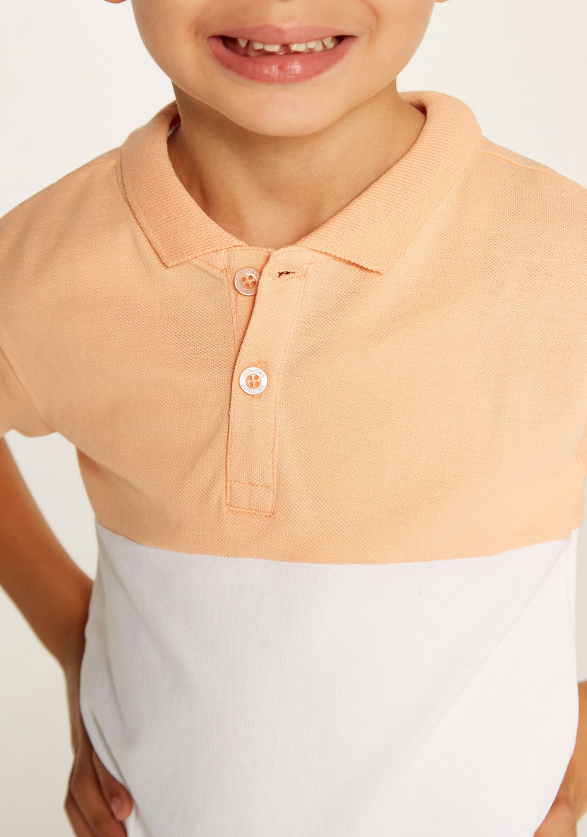 Juniors Colourblock Polo T-shirt with Short Sleeves and Button Closure-T Shirts-image-2