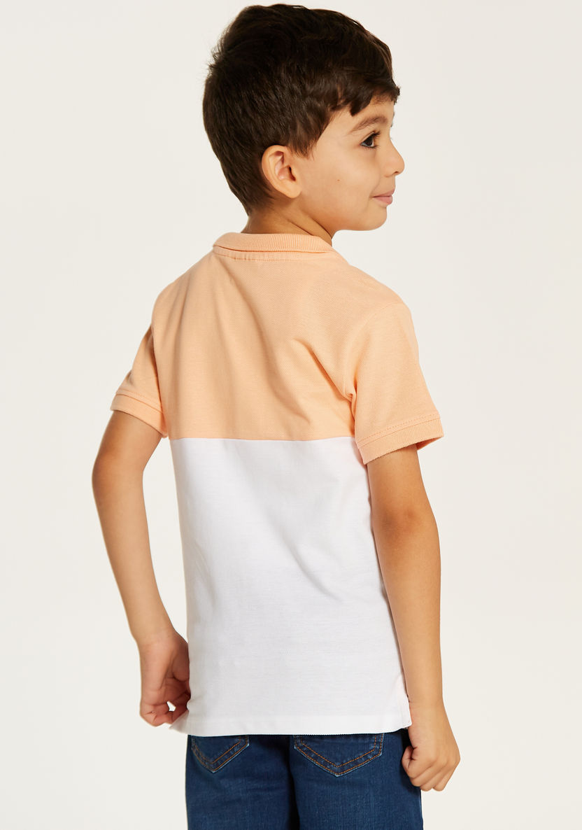 Juniors Colourblock Polo T-shirt with Short Sleeves and Button Closure-T Shirts-image-3