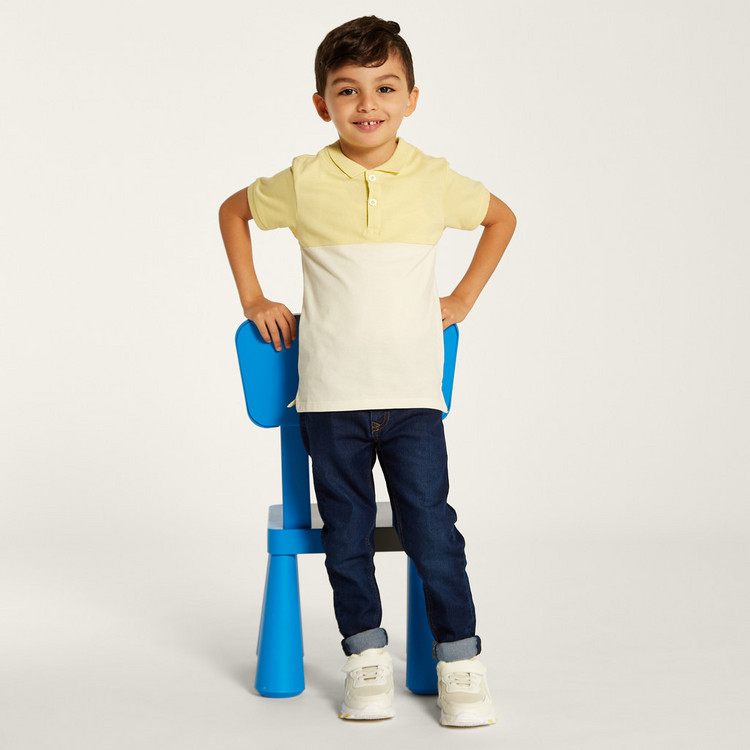 Juniors Colourblock Polo T-shirt with Short Sleeves and Button Closure