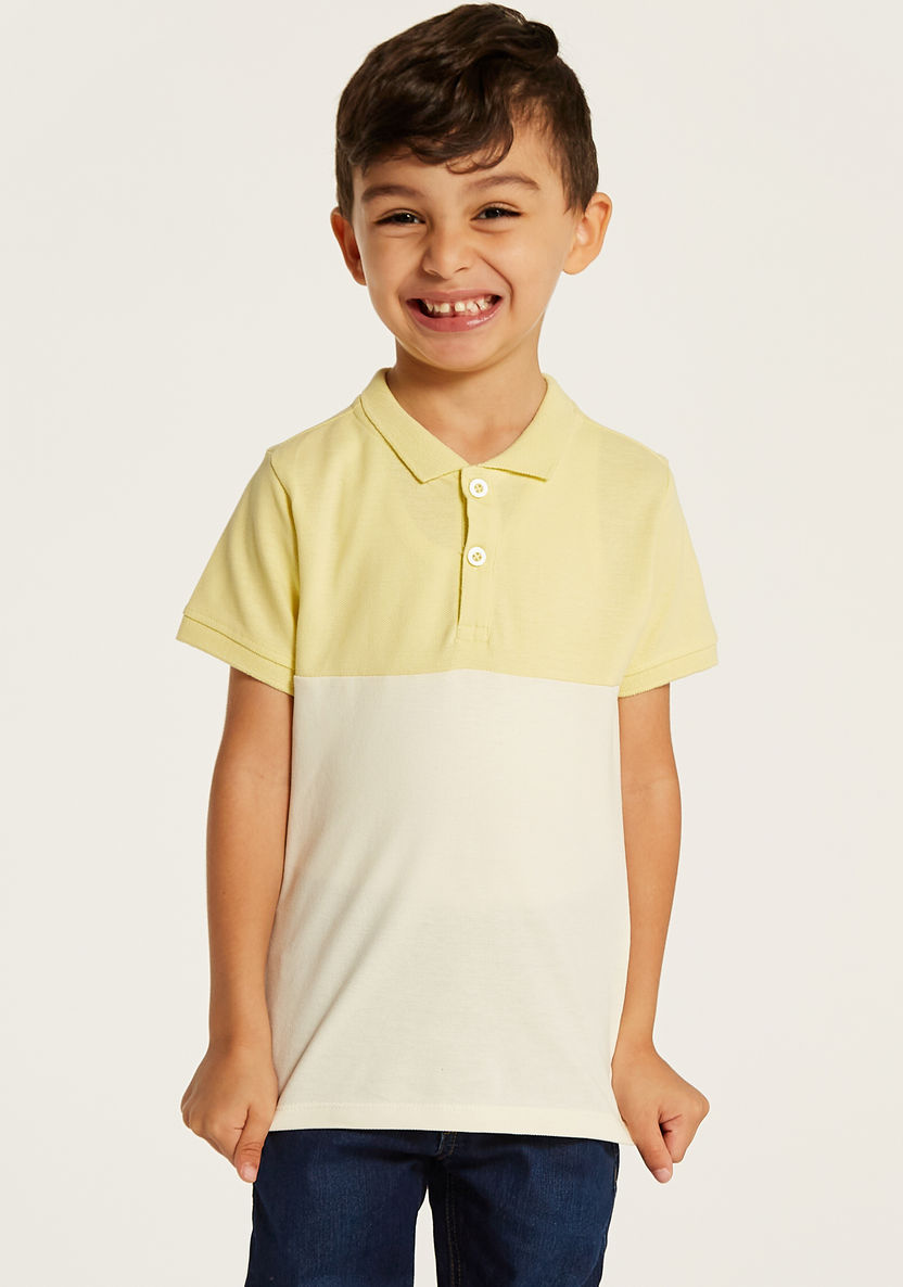 Juniors Colourblock Polo T-shirt with Short Sleeves and Button Closure-T Shirts-image-2