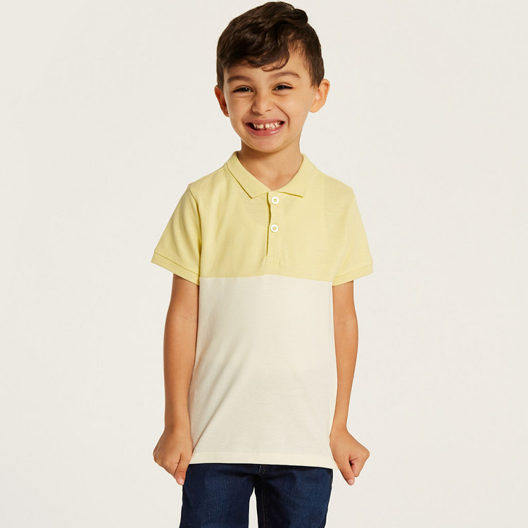 Juniors Colourblock Polo T-shirt with Short Sleeves and Button Closure