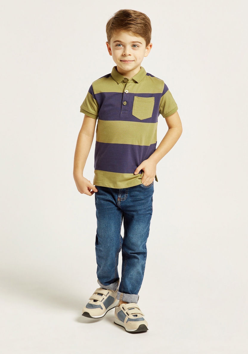 Juniors Striped Polo T-shirt with Short Sleeves and Pocket-T Shirts-image-1