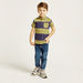 Juniors Striped Polo T-shirt with Short Sleeves and Pocket-T Shirts-thumbnail-1