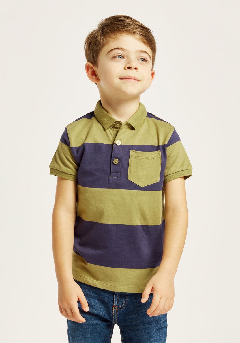 Juniors Striped Polo T-shirt with Short Sleeves and Pocket-T Shirts-image-0