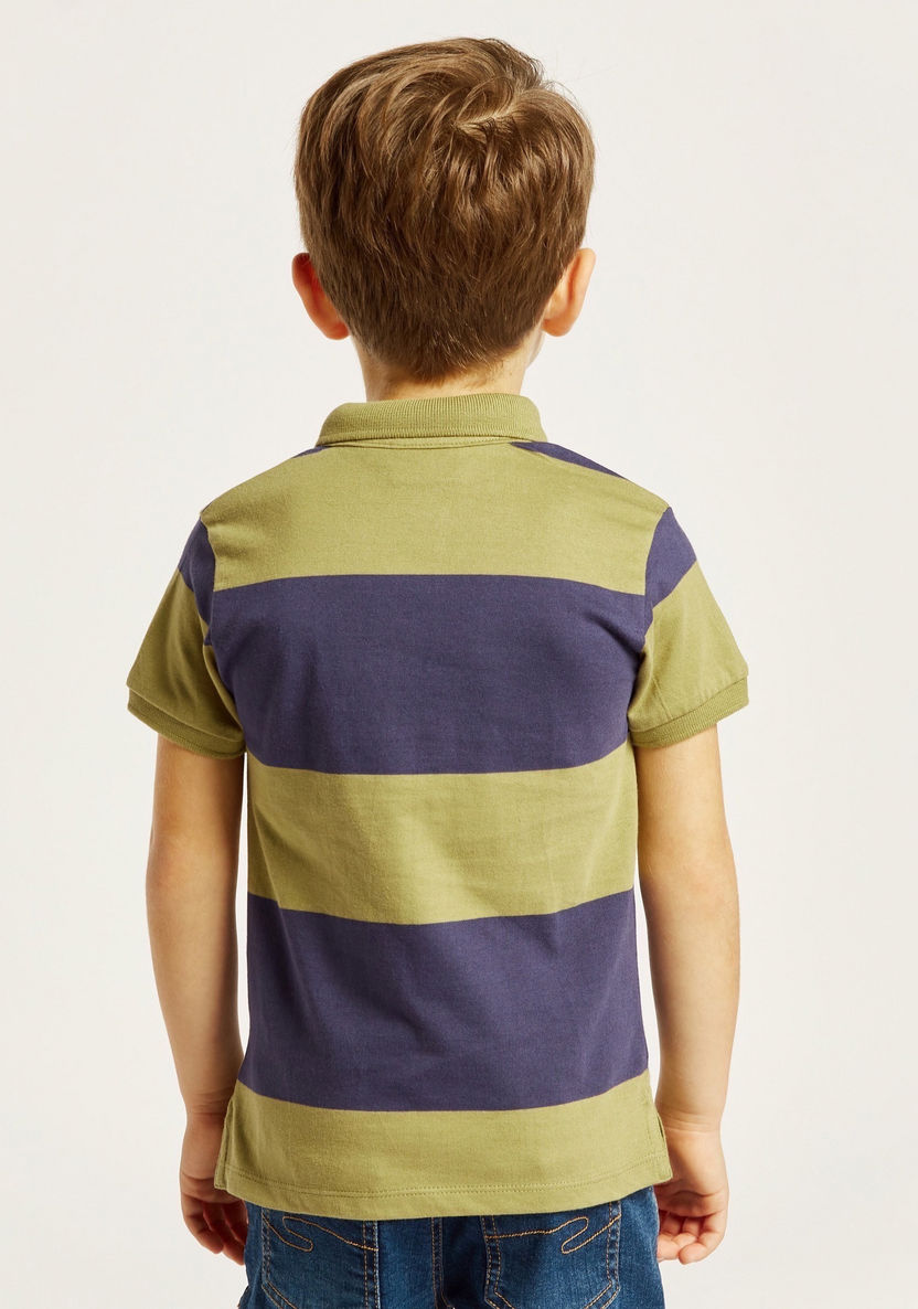 Juniors Striped Polo T-shirt with Short Sleeves and Pocket-T Shirts-image-3