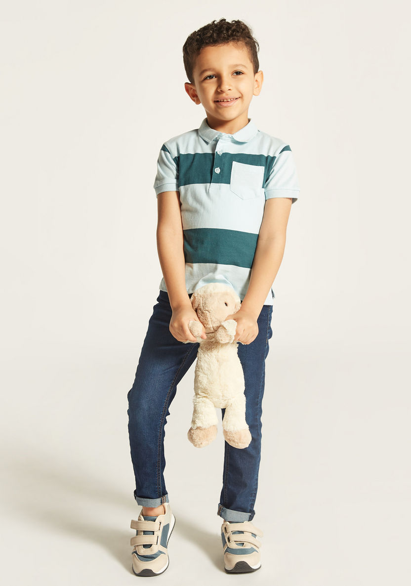 Juniors Striped Polo T-shirt with Short Sleeves and Pocket-T Shirts-image-0
