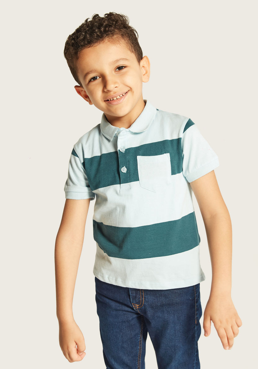 Juniors Striped Polo T-shirt with Short Sleeves and Pocket-T Shirts-image-1