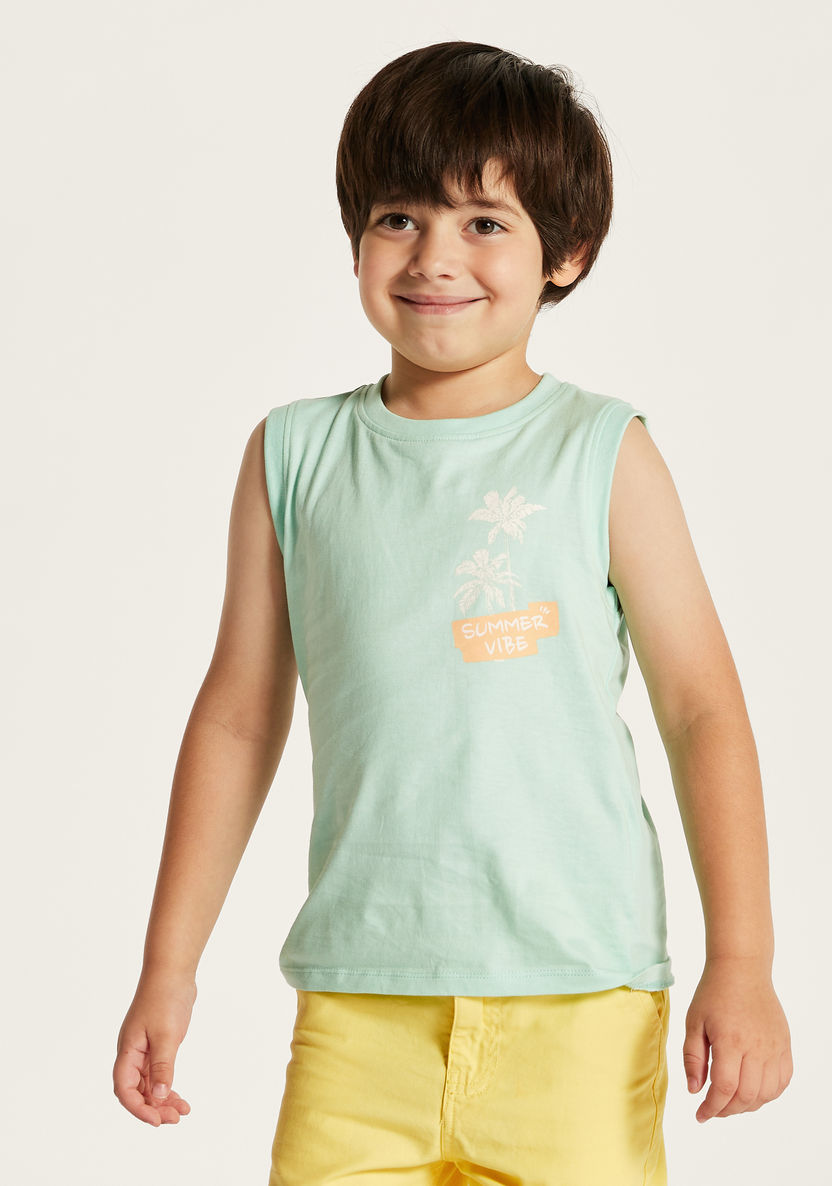 Juniors Printed Vest with Crew Neck-T Shirts-image-1