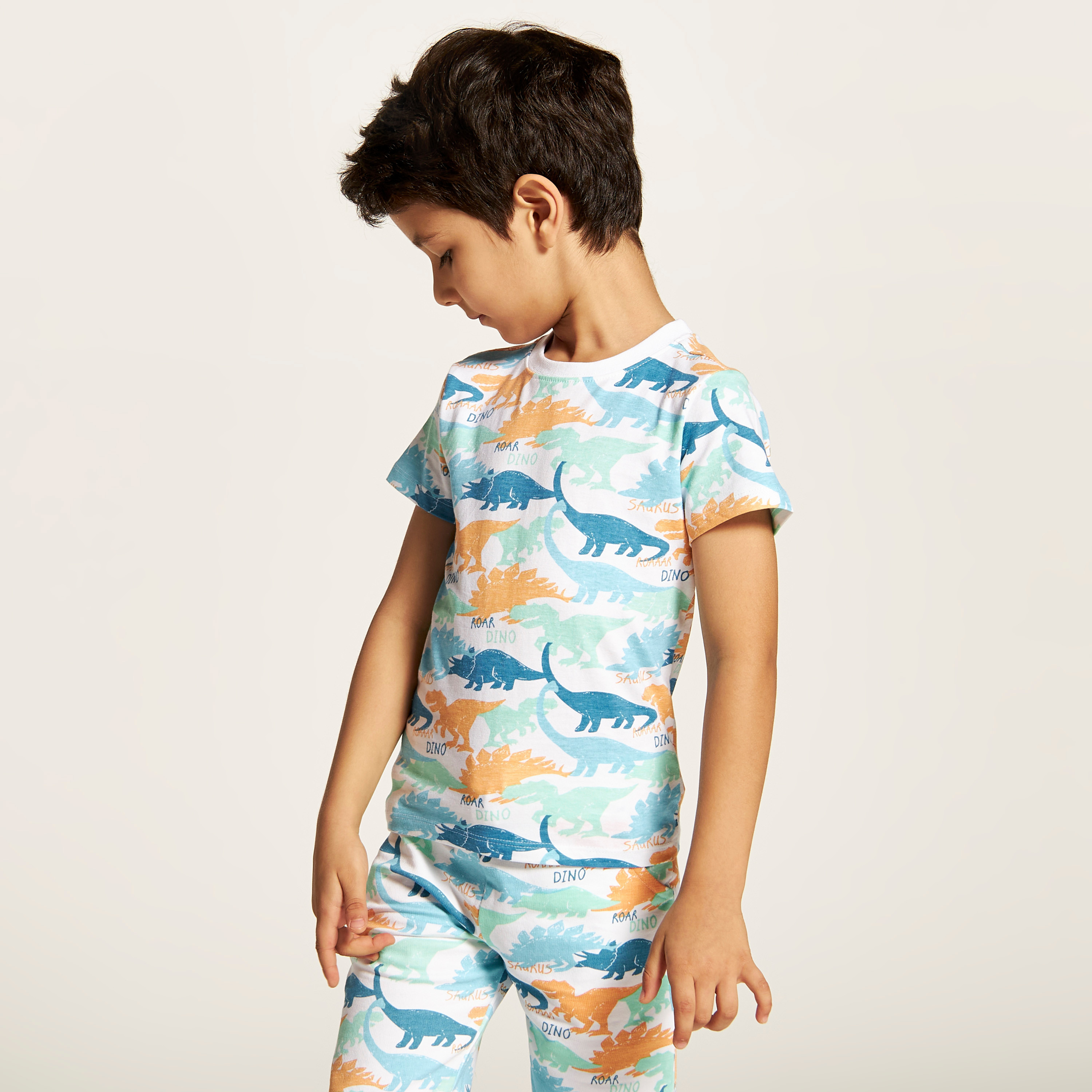 Juniors Dinosaur Print T-shirt with Crew Neck and Short Sleeves-boys-clothing-tshirtsandpolos-image-2
