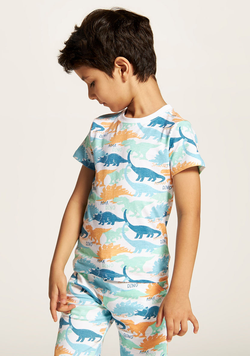 Juniors Dinosaur Print T-shirt with Crew Neck and Short Sleeves-T Shirts-image-1