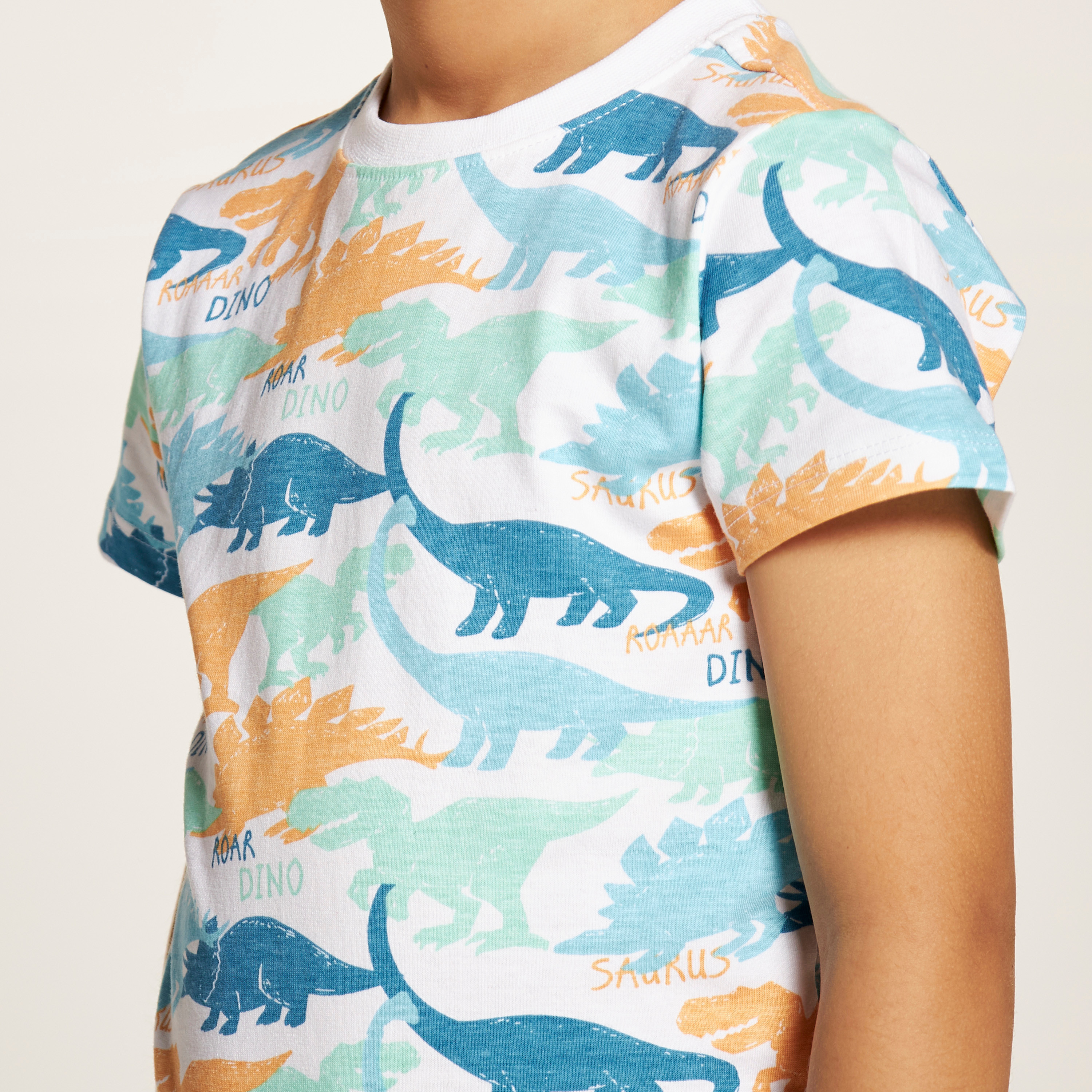 Juniors Dinosaur Print T-shirt with Crew Neck and Short Sleeves-boys-clothing-tshirtsandpolos-image-3