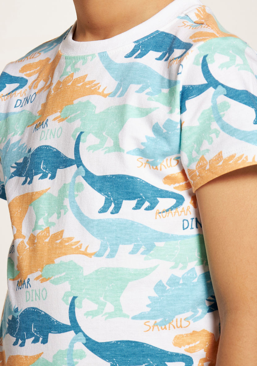 Juniors Dinosaur Print T-shirt with Crew Neck and Short Sleeves-T Shirts-image-2