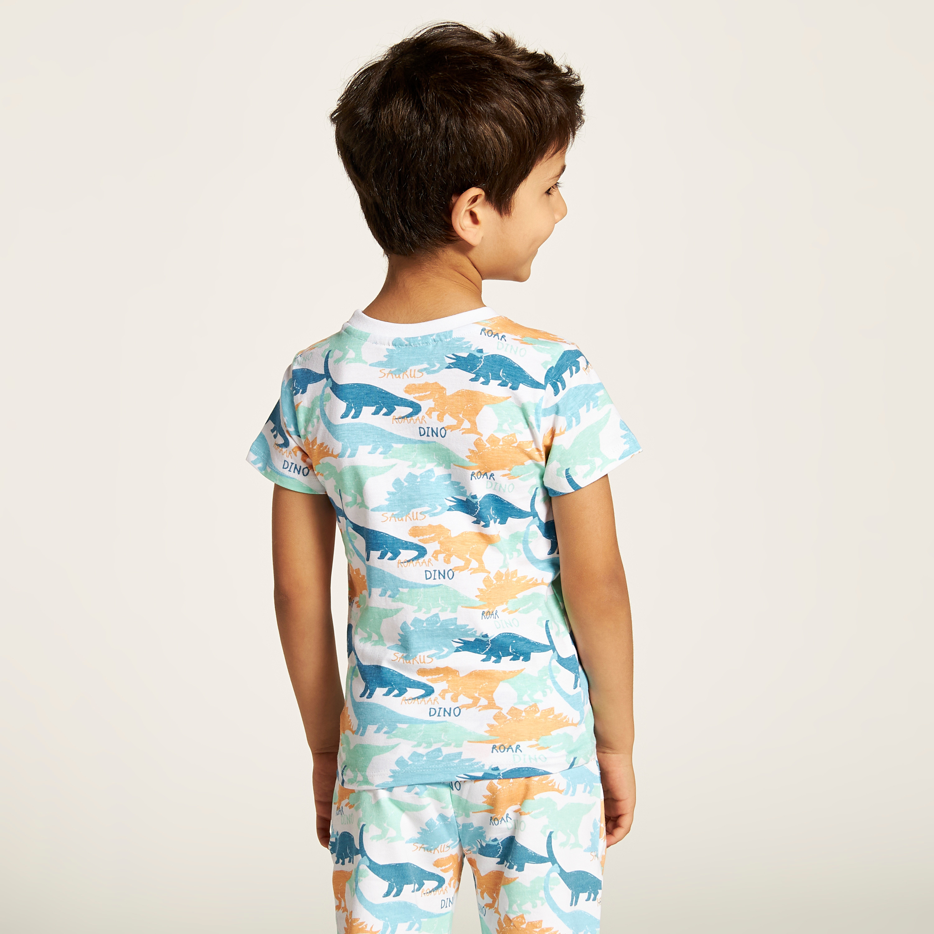 Juniors Dinosaur Print T-shirt with Crew Neck and Short Sleeves-boys-clothing-tshirtsandpolos-image-4