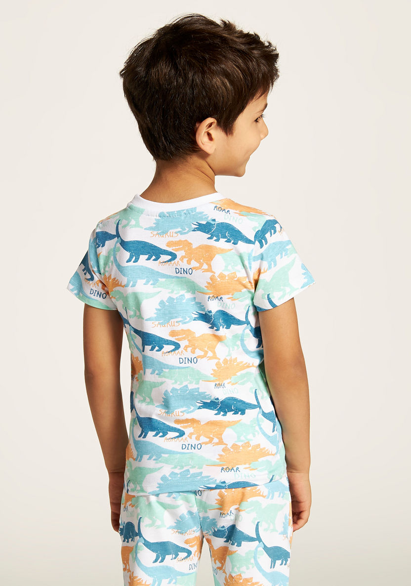 Juniors Dinosaur Print T-shirt with Crew Neck and Short Sleeves-T Shirts-image-3