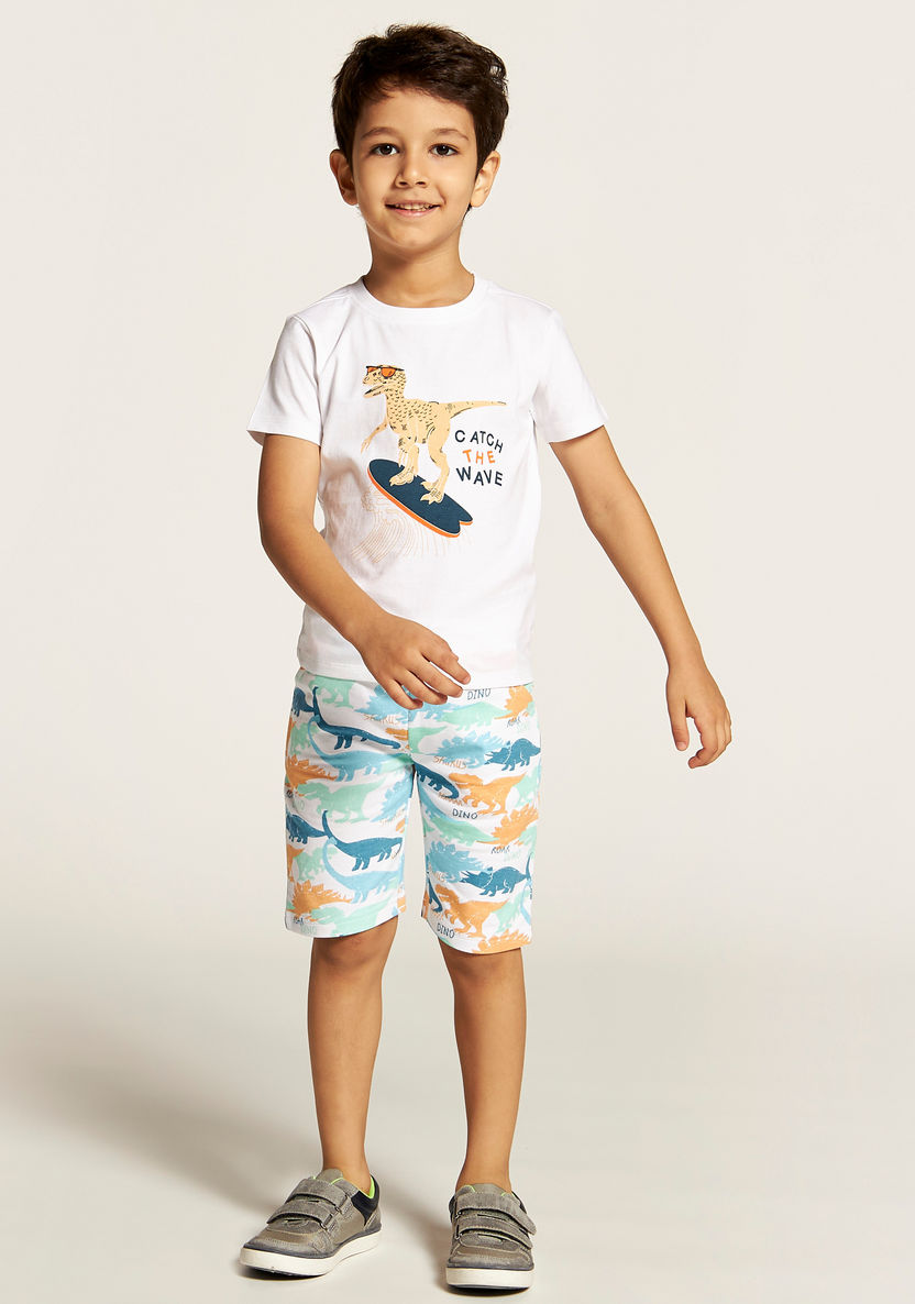 Juniors Dinosaur Print T-shirt with Round Neck and Short Sleeves-T Shirts-image-0
