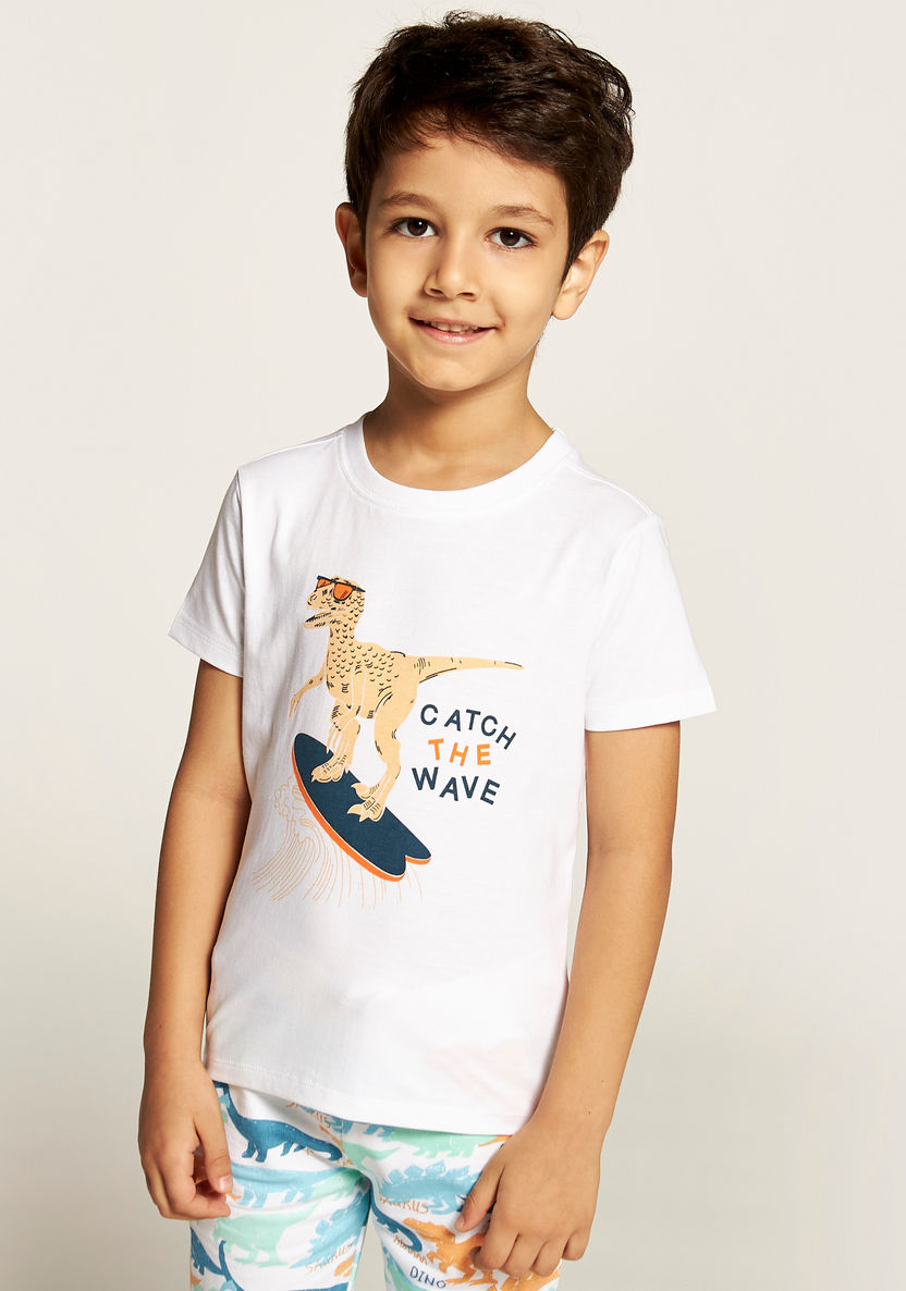 Juniors Dinosaur Print T-shirt with Round Neck and Short Sleeves-T Shirts-image-1