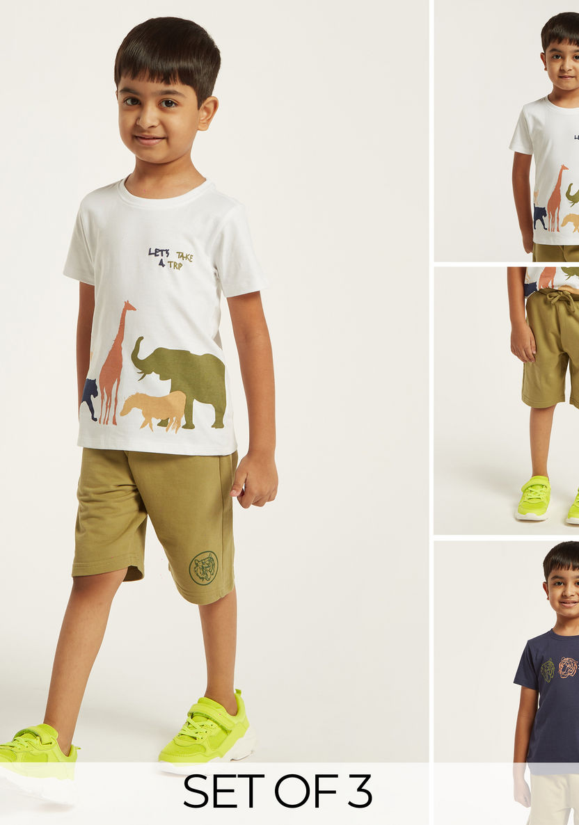 Juniors Printed T-shirt and Shorts - Set of 3-Clothes Sets-image-0