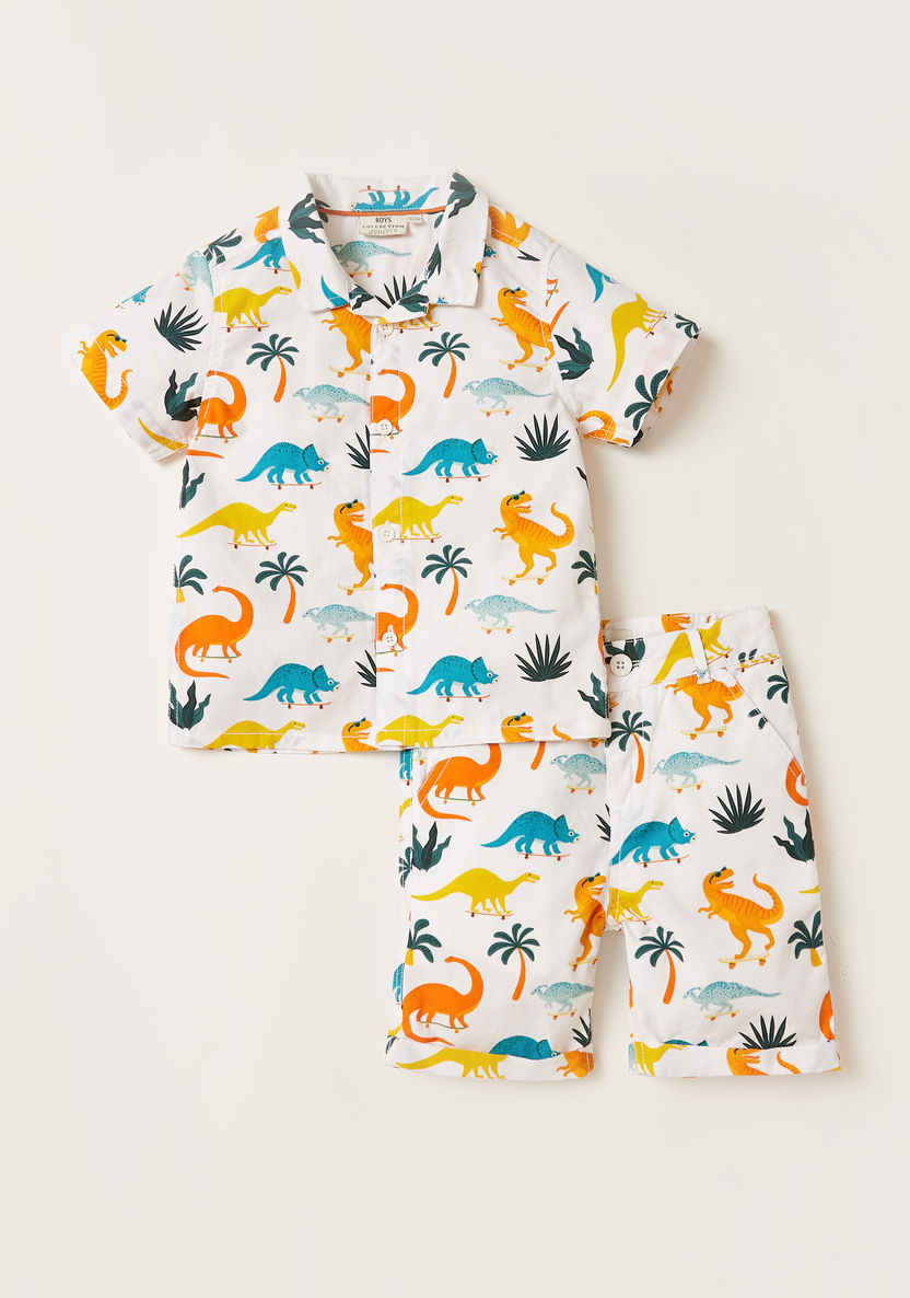 Juniors Dinosaur Print Shirt and Shorts Set-Clothes Sets-image-0