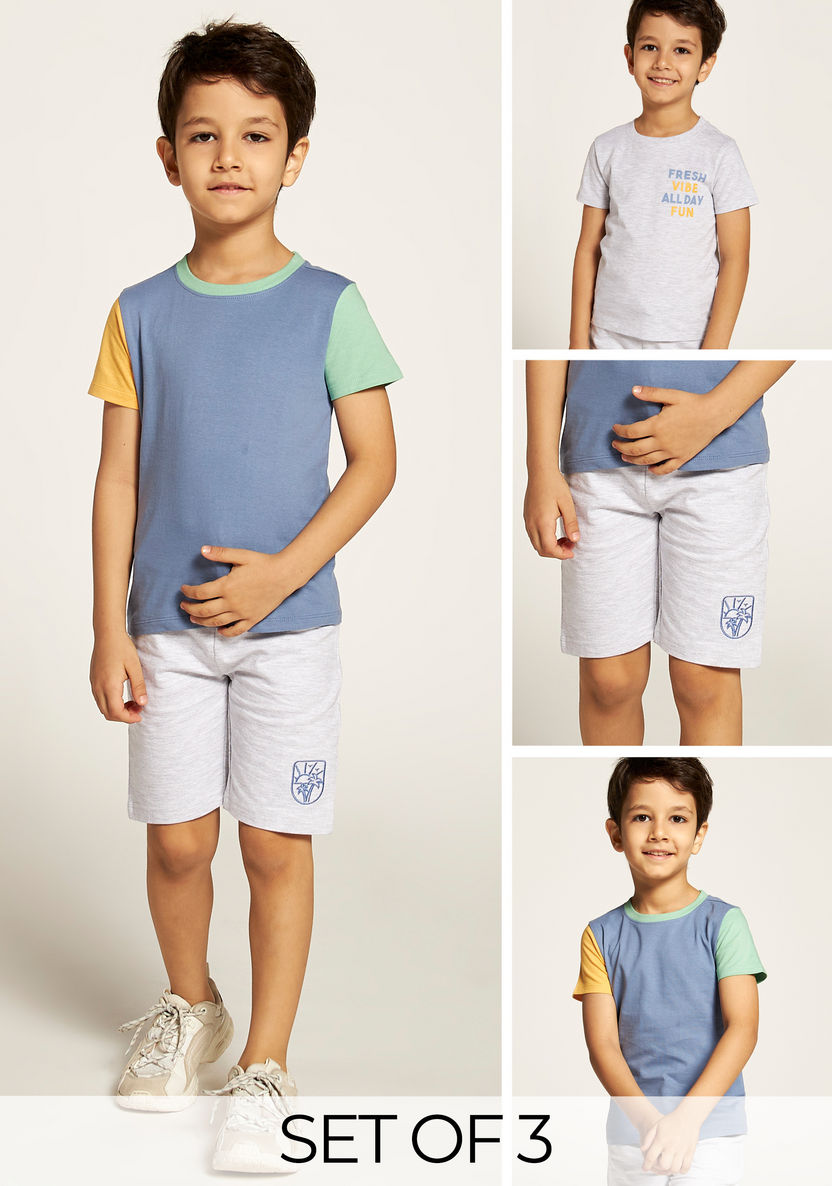 Juniors 3-Piece Crew Neck T-shirt and Shorts Set-Clothes Sets-image-0