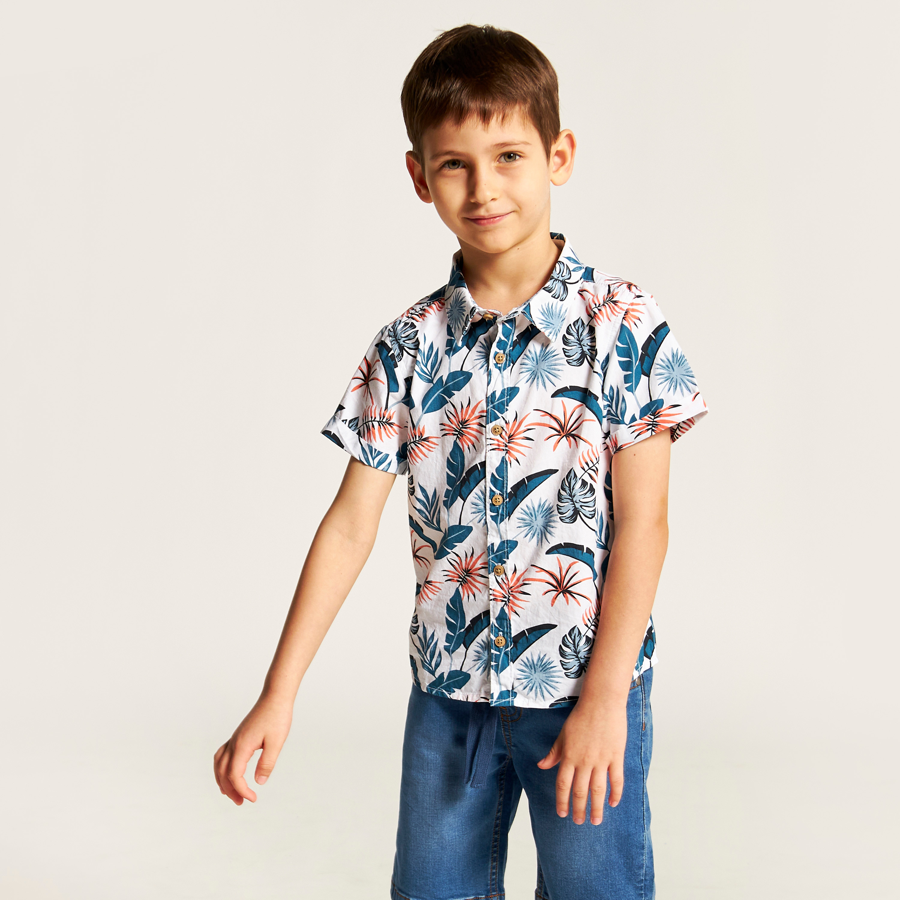 Juniors Tropical Print Shirt with Short Sleeves and Button Closure-boys-clothing-shirts-image-2