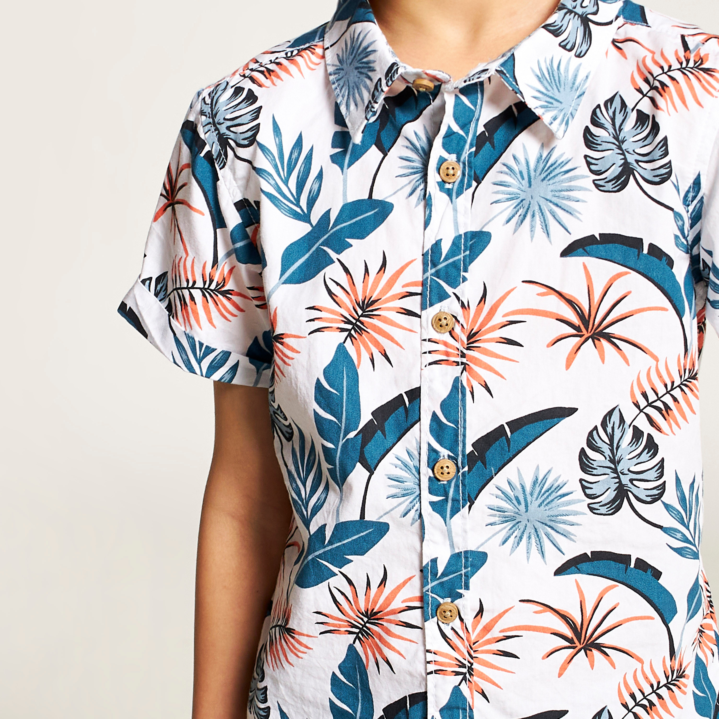 Juniors Tropical Print Shirt with Short Sleeves and Button Closure-boys-clothing-shirts-image-3
