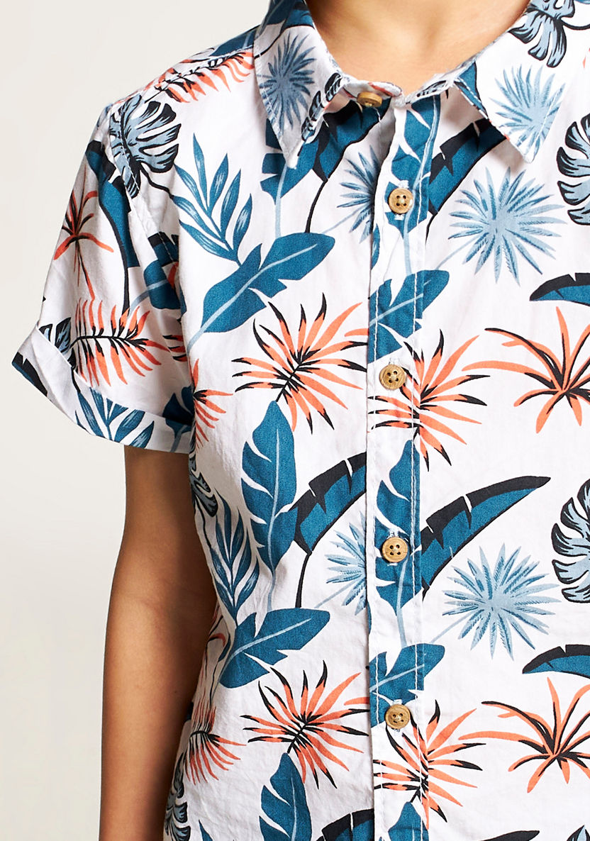Juniors Tropical Print Shirt with Short Sleeves and Button Closure-Shirts-image-2