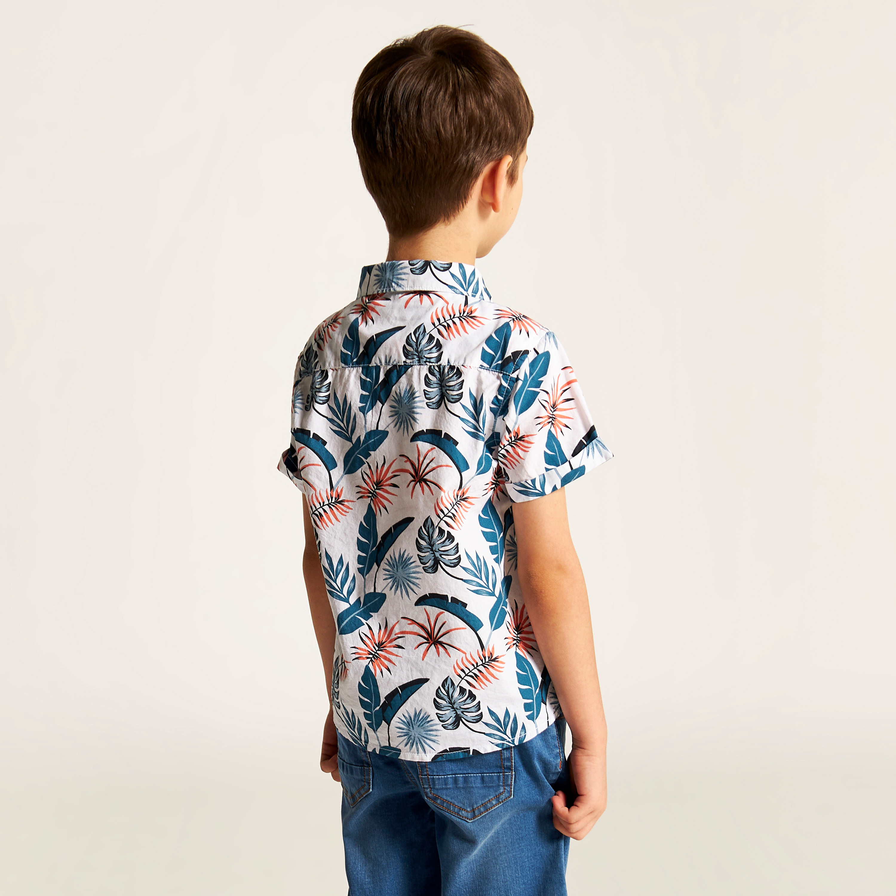 Juniors Tropical Print Shirt with Short Sleeves and Button Closure-boys-clothing-shirts-image-4