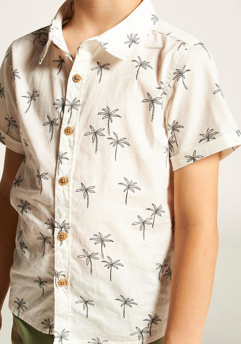 Juniors Tropical Print Shirt with Short Sleeves and Button Closure-Shirts-image-2