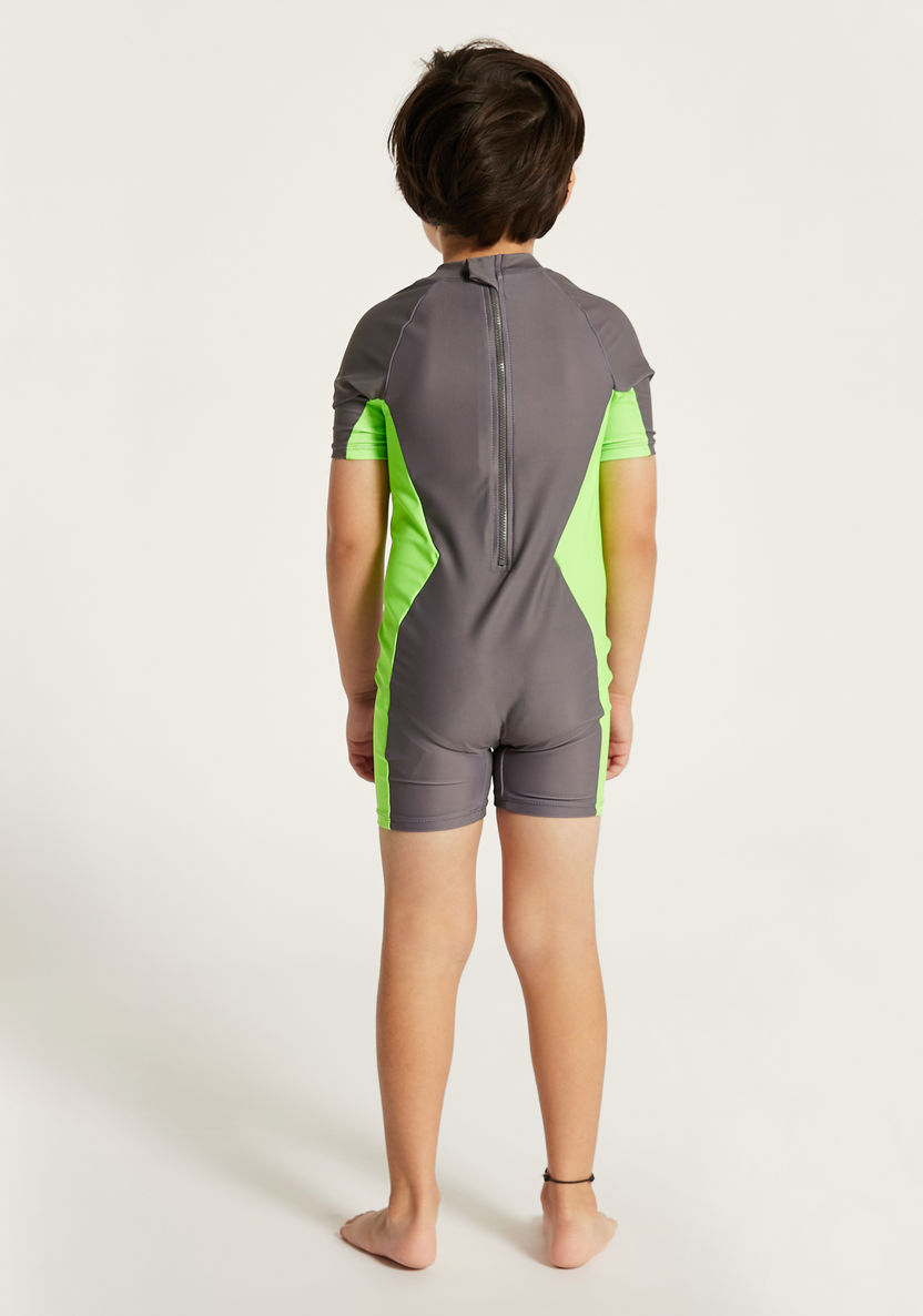 Juniors Printed Swimsuit with Short Sleeves and Zip Closure-Swimwear-image-3
