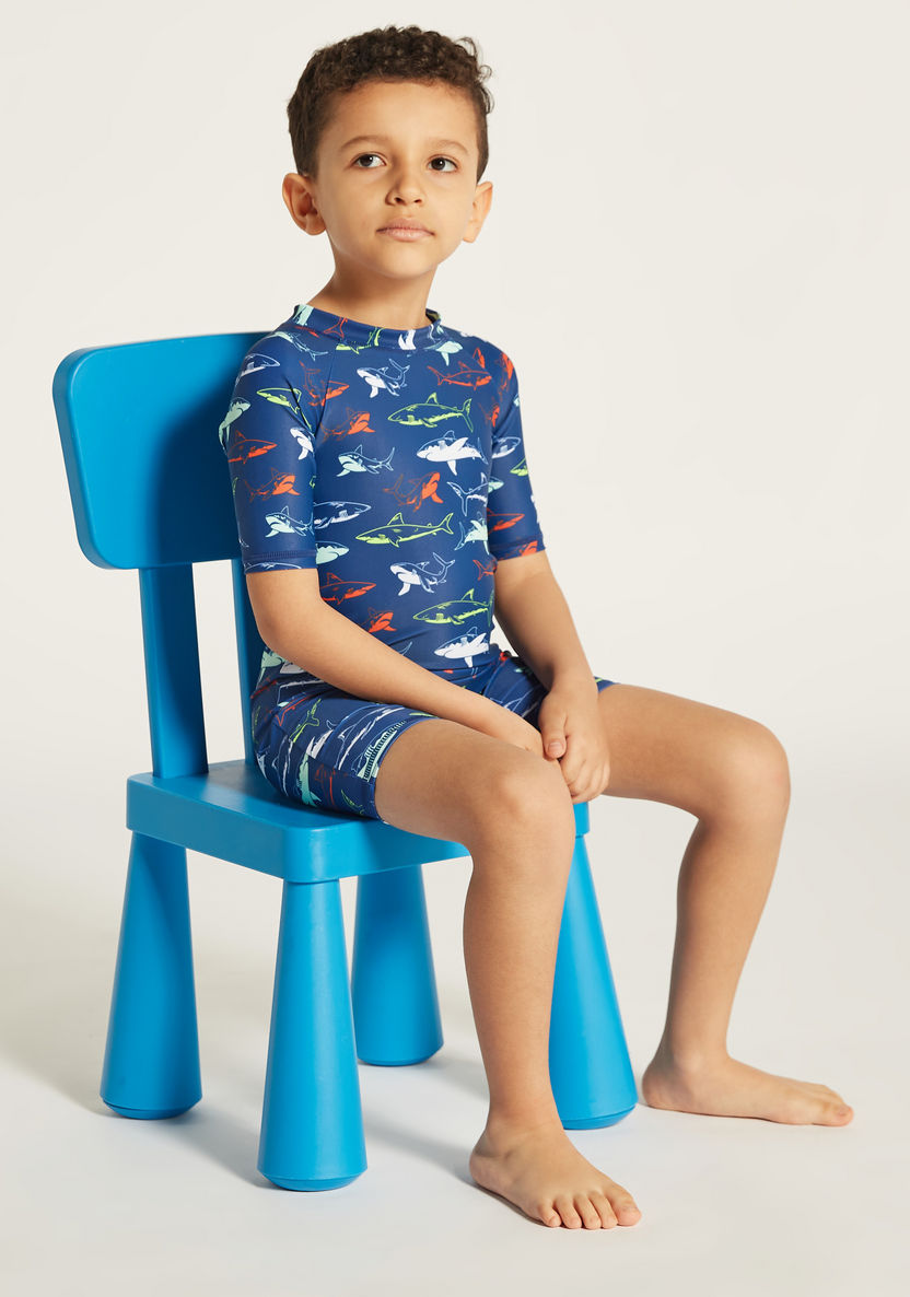 Juniors Printed Swimwear with Short Sleeves-Swimwear-image-0