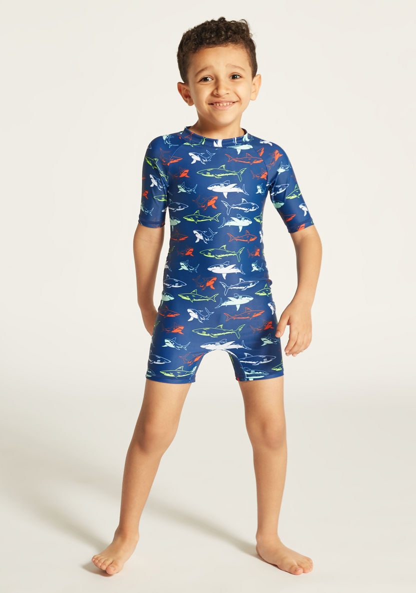 Juniors Printed Swimwear with Short Sleeves-Swimwear-image-1